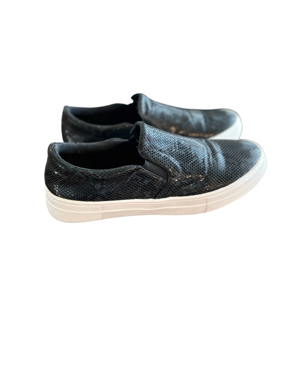 Coconuts by Matisse Black Slip-On Faux snake skin leather loafers White sole 10